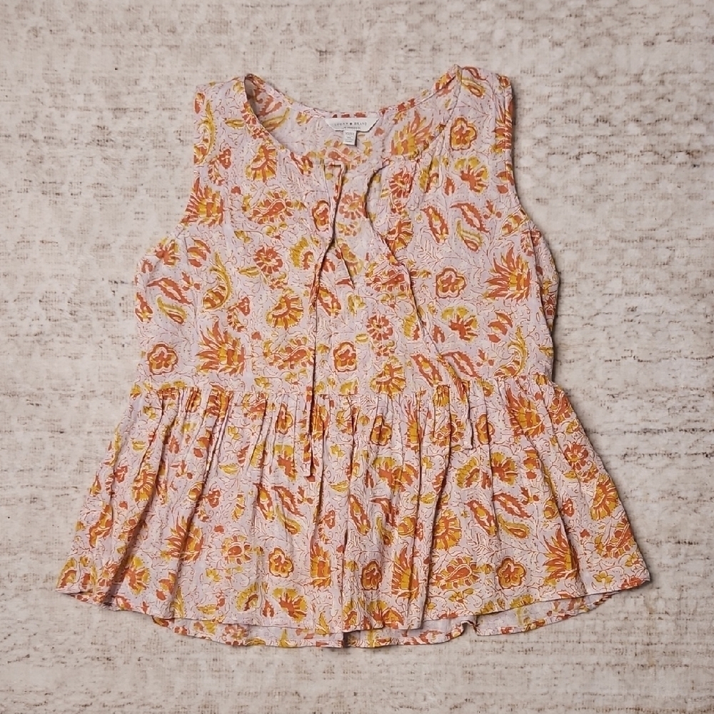Lucky Brand Women's Floral Sleeveless Peplum Top